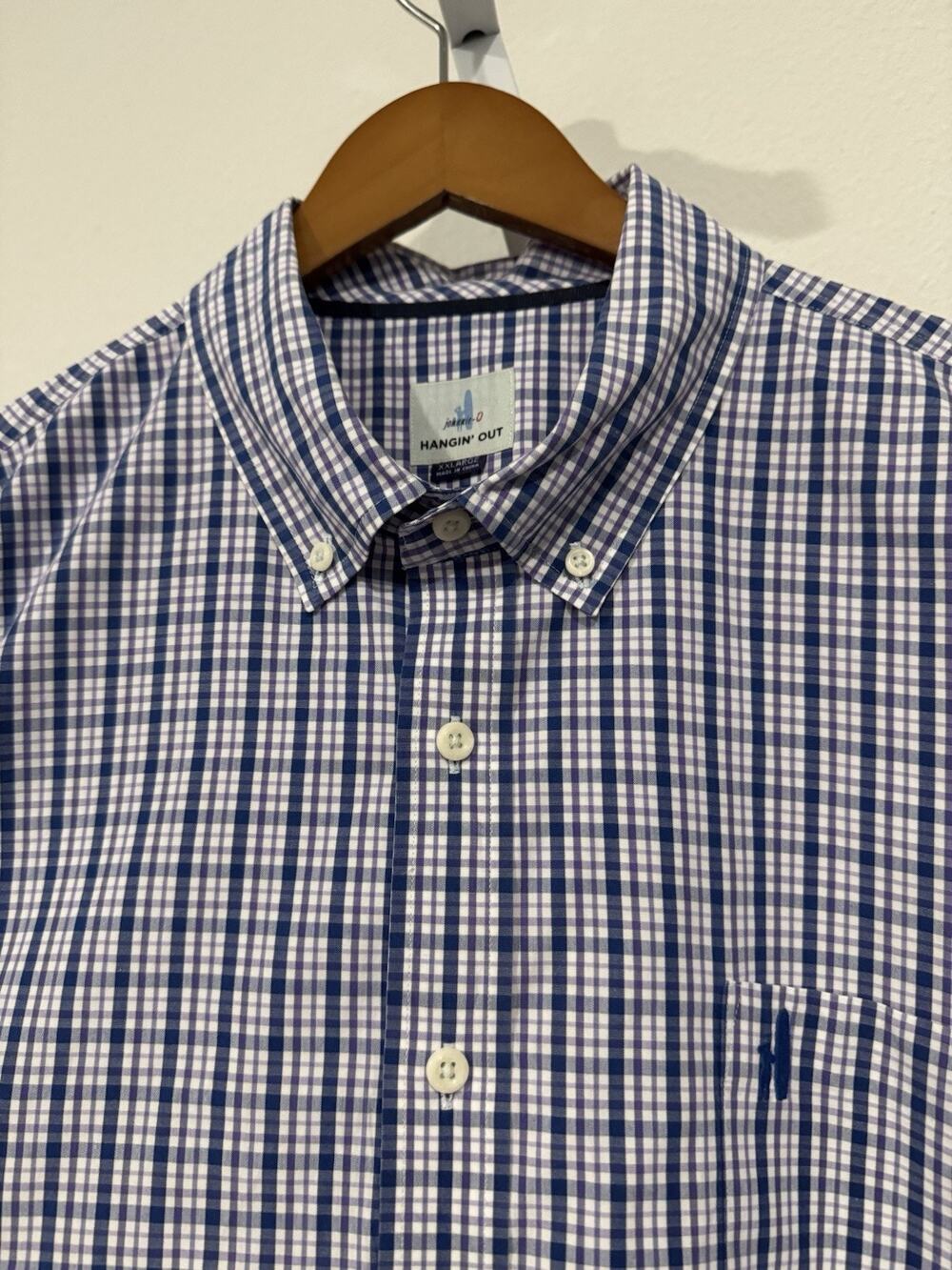 Johnnie O Shirt Mens XXL Purple Blue Plaid Hangin Out Surf Preppy Casual